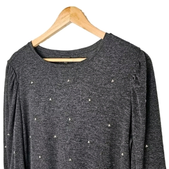 Loft knit pearl beaded gray sweater puff long sleeve top size large - Picture 2 of 8